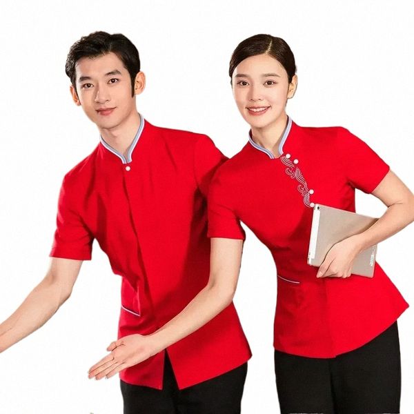 tuta camicia cameriere cameriere negozio nuovo logo sottile ristorante caffè uniforme donne ricamo uomini occidentali hotel lavoro personalizzato N39R #