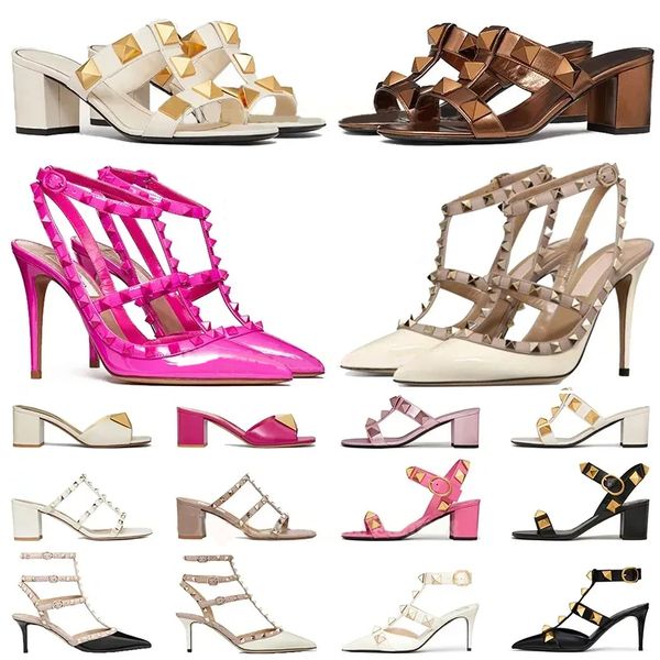 Designer saltos altos sandálias preto prateado rosa gatinho branco salto dourado slingback spikes plataform shoes womens point sapatos de vestido