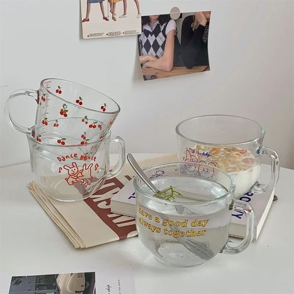 2024 Печатная прозрачная креативная стеклянная кофейная чайные напитки на завтрак на завтрак для молока чашка стеклянные кружки с напитками