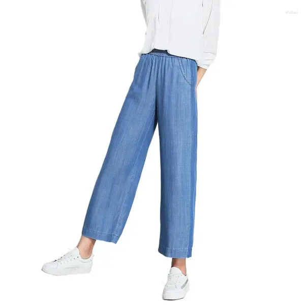 Damen Jeans Denim knöchellang gerade Hose mit weitem Bein 2024 Frühling Sommer Frauen Maxi Hose lose schlanke elastische Taille lässig