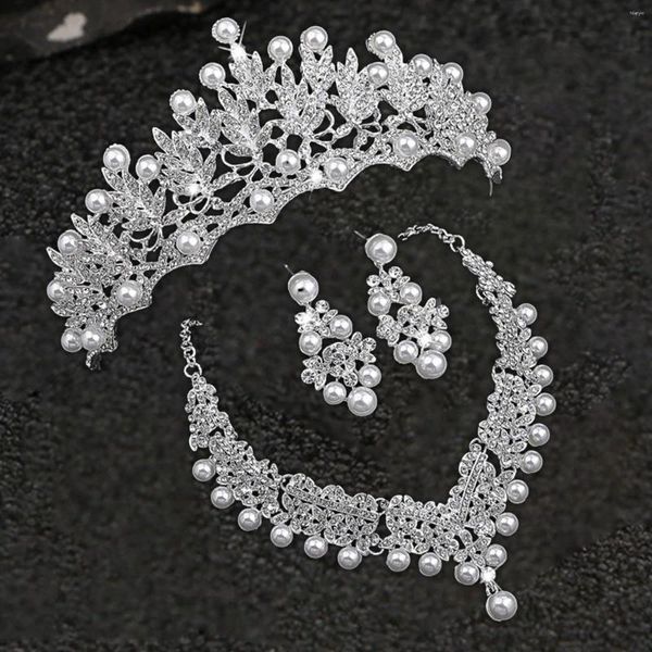 Collana orecchini set gioielli da sposa pendenti diademi con strass per spettacoli di fidanzamento, matrimonio, ballo di fine anno