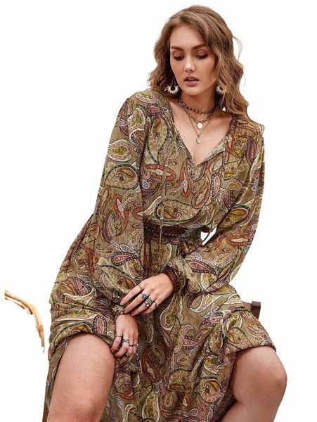 RusttyDustty-Plus Boyut Bohemian Cew Baskı Beldesi Sarma Vacati Dr Maxi Etek Z40P#