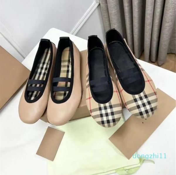 Ballerine da donna con motivo vintage check Scarpe da ballo di design con fondo piatto in pelle liscia di cotone scozzese di alta qualità Taglia 35-41