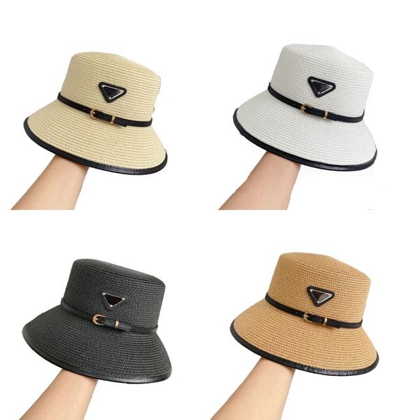 Оптовая дизайнерская шляпа для мужчин с кожаными буквами с золотым черным треугольником, защищающая от солнца, модная соломенная шляпа с широкими полями, сплошная трикотажная шляпа высокого качества ga0132 C4