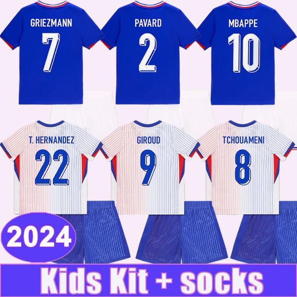 2024 Francês MBAPPE Kids Kit Camisas de futebol KOLO MUANI SALIBA FOFANA GIROUD DEMBELE PAVARD M.THURAM GUENDOUZI CAMAVINGA Home Away Camisas de futebol