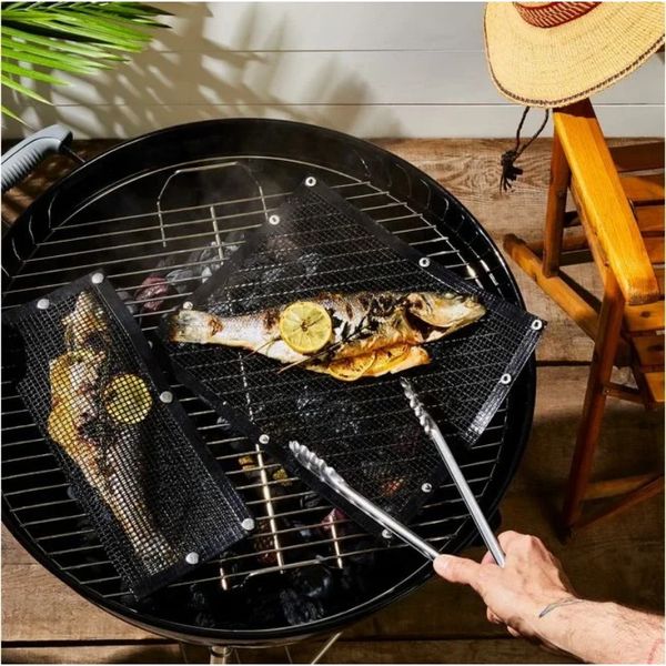 2024 Non-Stick Grillen Mesh Tasche Wiederverwendbare BBQ Net Backen Tasche Hochtemperaturbeständige Grill Tasche Für Elektrische Gas Holzkohle grill