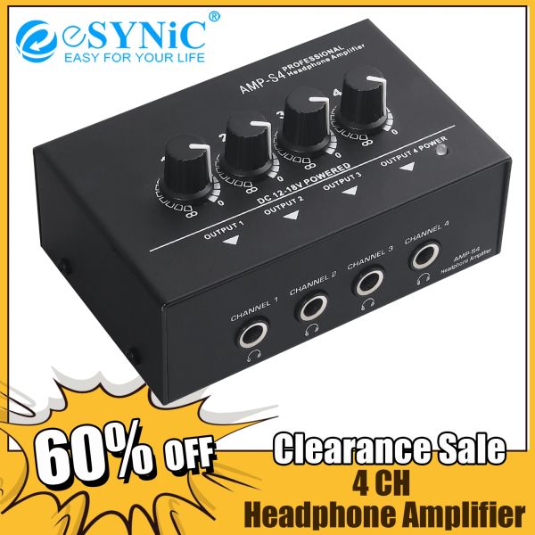 Verstärker eSYNiC Kopfhörerverstärker mit tragbarer 4-Kanal-Stereo-TRS-Kopfhörerausgangsbuchse und TRS-Audioeingang für Bühnenanwendungen