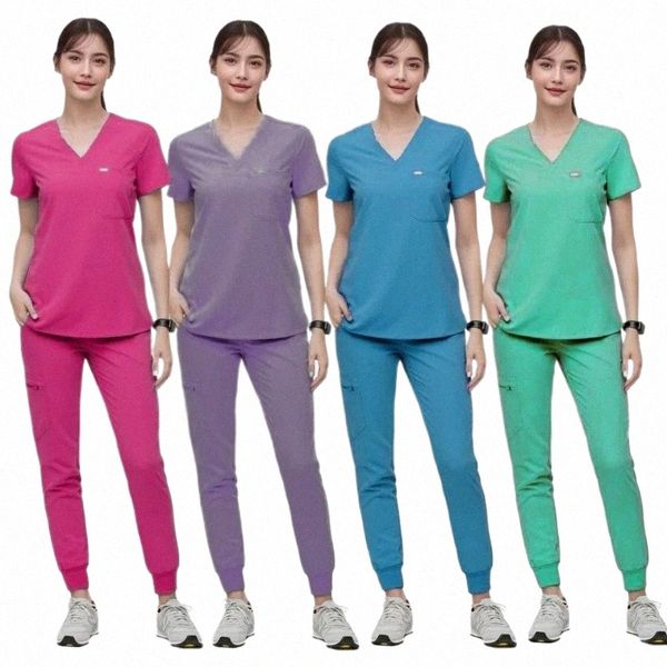 Venda quente anti rugas wable tecido macio enfermeira esfrega uniforme hospitalar médico esfrega mulheres jogger esfrega conjuntos z7xh #