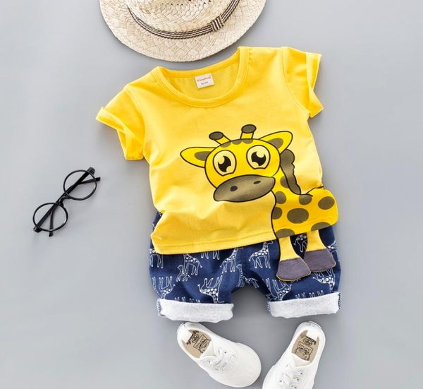 Verão crianças roupas de bebê conjunto para meninos corte dos desenhos animados animal infantil roupas terno girafa topo tshirt criança outfit 1 2 3 4 anos lj24882025