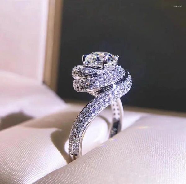 Anéis de cluster moda aniversário anel 925 prata esterlina moissanite noivado casamento banda para mulheres homens dedo festa jóias