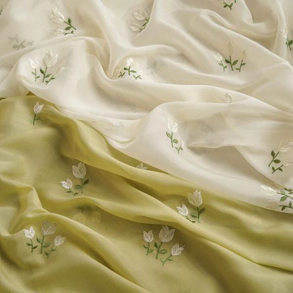 Tessuto tulipano fiore tessuto chiffon ricamato tessuto abito romantico cinturino piccolo abito da sposa tessuto di design tessuto fatto a mano fai da te