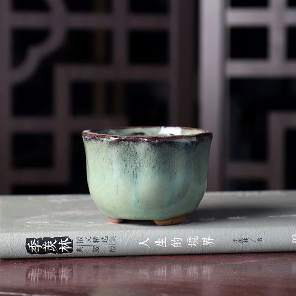 Plantadores planta verde cerâmica carnuda vaso redondo bonsai pote vaso mesa interior estilo chinês suculento plantador recipiente pote zd18