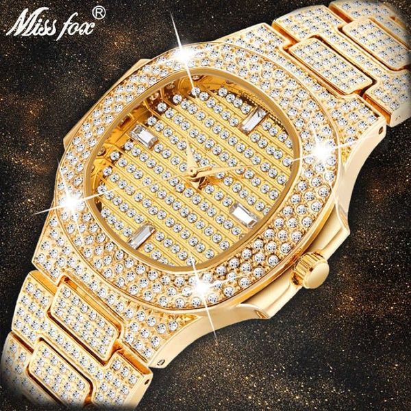 Miss fox marca relógio de quartzo senhoras ouro moda relógios de pulso diamante aço inoxidável feminino relógio de pulso meninas horas y1296r