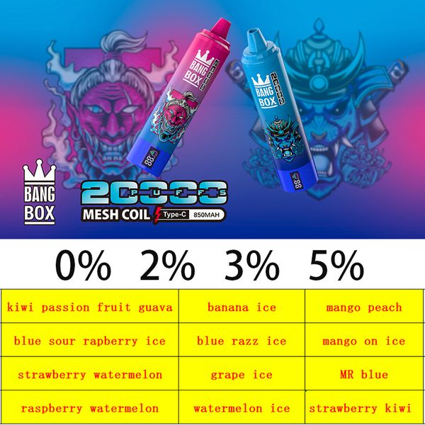 BangBox 20000 затяжек вейп-ручка на выбор 12 вкусов 0% 2% 3% 5% электронные сигареты MESH COIL Цифровой экран масло и электричество