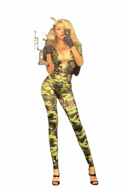 2020 nuove donne Camoue Skinny sexy tuta Costume usura di prestazione di danza cantante femminile Stage Big Stretch tuta N2sf #