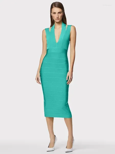 Casual Dresses BEVENCCEL 2024 Sommer Damen Ärmelloses V-Ausschnitt Sexy Open Back Hollow Fit Midi Verbandkleid Elegante Promi-Party