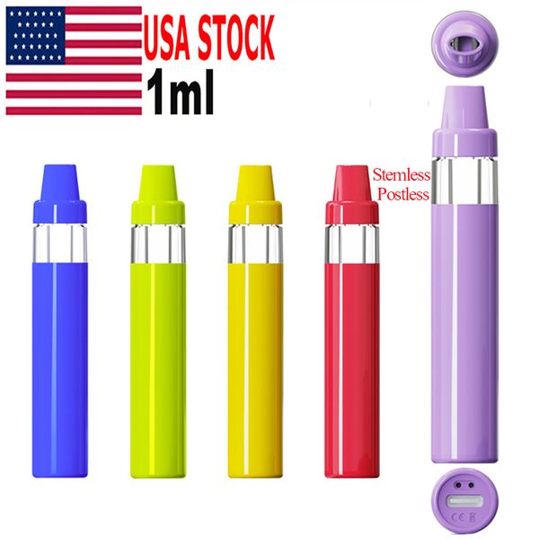 USA PAPE PAPE PENS 1ML PODS VAPORRIZE DE ÓLEO ESPEROS Dispitável E-CIGARETE E-CIGARETE EM CELO POST POST Postless Bobina de cerâmica vazia Recarregável 400mAh Snap em canetas redondas de ponta OEM OEM