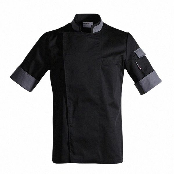 Jaqueta unissex de chef masculina e feminina, casaco preto de cozinheiro, uniforme de restaurante, hotel, cozinha, pastelaria, roupa de garçom t281 #
