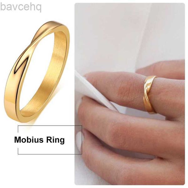 Trauringe, dünn, 3 mm, Womems Möbius-Ring-Charm, Edelstahl, gedrehter Mobius-Ehering, unendliche Liebe, Gitfs 24329