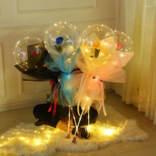 Decoração de festa 1 pc LED balões brilhantes com falso rosa buquê artificial luminoso diy decoração de casamento de natal