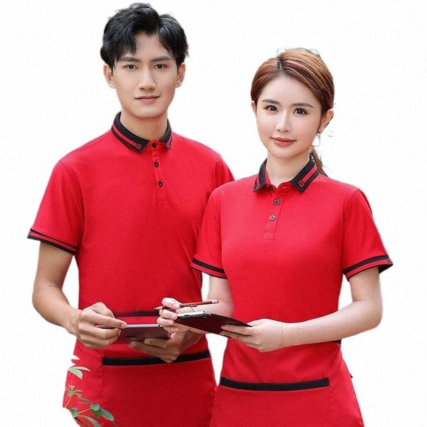 Catering Garçom de manga curta Fast Food Milk Tea Hot Pot Churrasco Shop Fruit Supermarket Staff Workwear T-shirt para Wom B6BY #