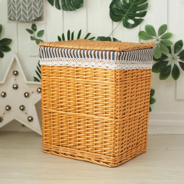 Sacos de lavanderia Rattan tecelagem cesta de armazenamento de roupas sujas brinquedo tecido com cestas de tampa