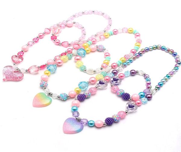 Ciondoli a forma di cuore perline Collana braccialetto colorato per ragazze Set di gioielli con perline Adorabili regali per bambini6280851