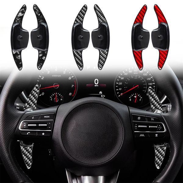 Para kia k3 forjado vermelho preto fibra de carbono shift paddle acessórios volante controle central modificado interior adesivo shifter extensor 19-23