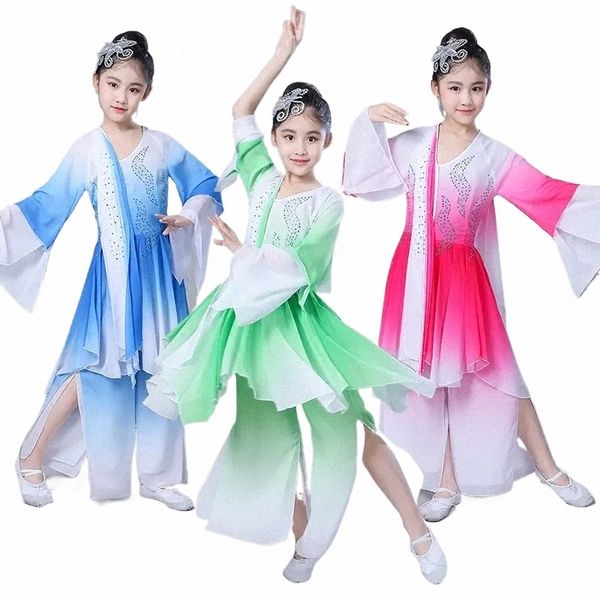 Çocuklar Klasik Halk Dans Kostüm Fan Şemsiye Dans Takım Performans Kızları Doğum Modern Yangko Dance Wear N3yn#