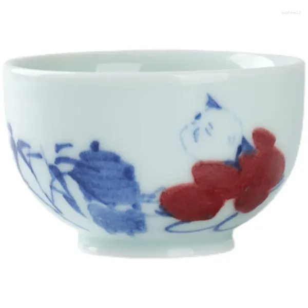 Conjuntos de chá artesanal vitrificado porcelana vermelha copo mestre grande conjunto de chá chinês doméstico pintado à mão tigela azul e branca