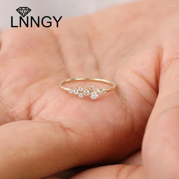 Anéis de cluster lnngy 925 prata esterlina moissanite casamento bandas para mulheres redondo brilhante laboratório anel de diamante anillos jóias finas