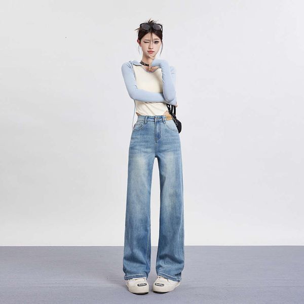 Nuovi jeans a gamba dritta a vita alta dal design coreano per pantaloni a gamba dritta dimagranti personalizzati da donna con una sensazione cadente