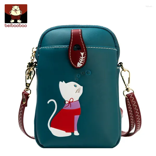 Sacos de ombro PU Mulheres Mobile Phone Bag Kitten Pattern One Messenger Carteira Mini Net Vermelho