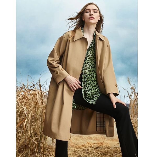 Trench coat feminino windcoat design clássico dustcoat sólido turn-down colarinho estilo elegante moda 240318