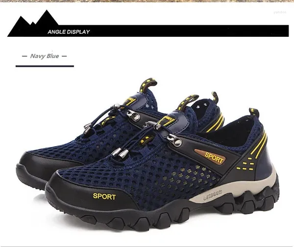 Sapatos de caminhada masculino esporte ao ar livre escalada malha respirável antiderrapante impermeável pano vadear