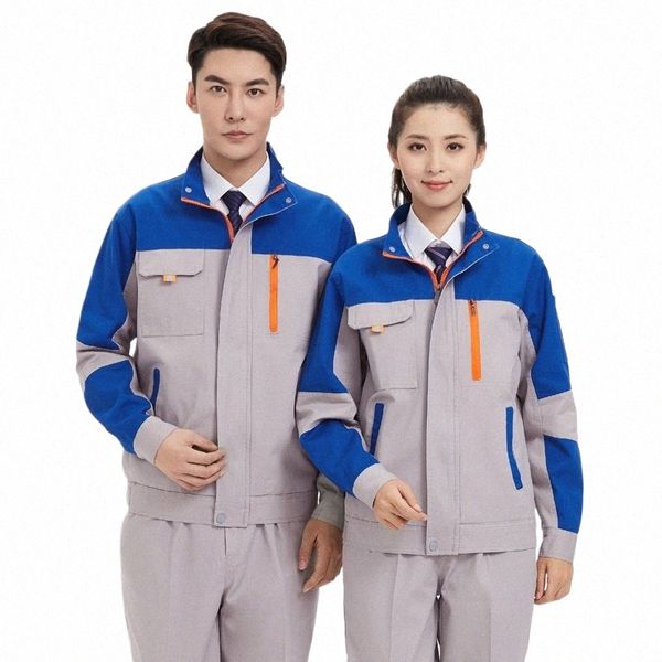 100% Cott Conjunto de Roupas de Trabalho Homens Mulheres Jaquetas + Calças Uniforme Mecânico Auto Reparação Terno de Soldagem Oficina Macacão Ctrast Cor i2G1 #