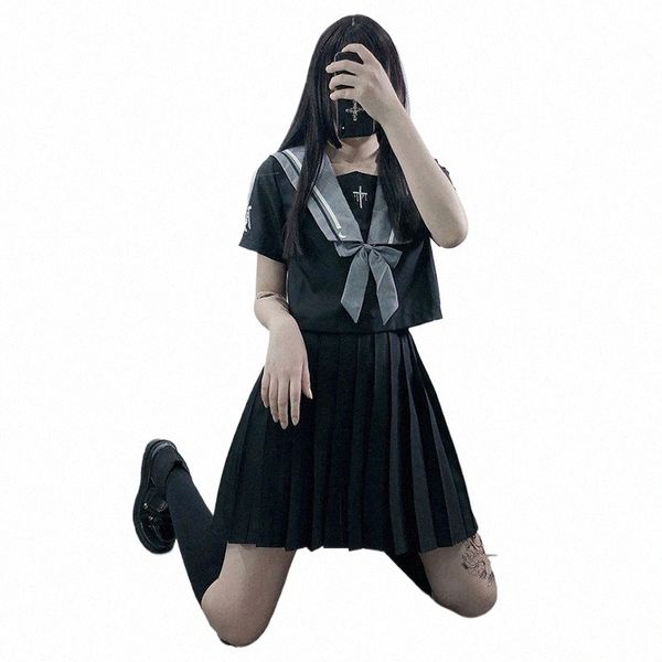 Costume da strega rinato JK uniforme gonna croce vestito da marinaio Nagoya Risvolto JKS uniforme scuro Dipartimento Halen Costume da donna j5OT #