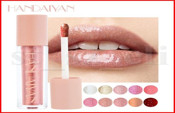 Handaiyan Lip Makeup 10 colori Mirror Glass Lip Gloss Gel leggero idratante No Sticky Shimmer Rossetto liquido metallizzato Lipgloss8262118