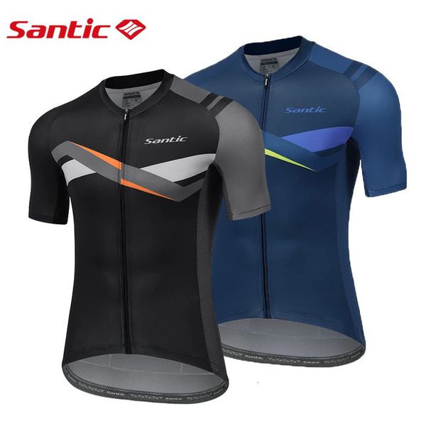 Santic Radtrikot Fahrradoberteile Herren Kurzarm Fahrradtrikots Schnelltrocknendes Fahrradhemd Reflektierende MTB-Bekleidung 240328