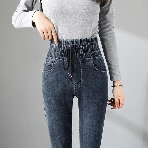 Siyah gri kalem Pantalones de Mujer Vintage yüksek elastik bel skinny jeans kadınları artı boyutu bayanlar çizmek ince denim pantolon 240318