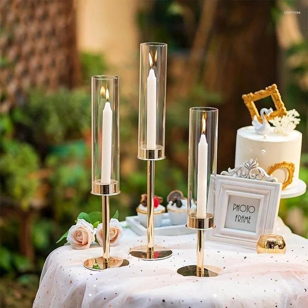 Titulares de vela 3 pcs suporte de metal com globo de vidro dourado peça central de casamento para decoração de mesa suprimentos de decoração de festa