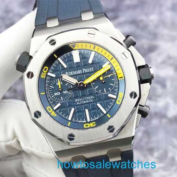 Relógio de pulso masculino AP Epic Royal Oak Offshore Series 26703ST mostrador azul 1/4 função cronógrafo amarelo relógio masculino 42 mm