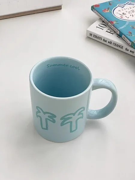 Canecas Coreano Azul Cerâmica Caneca Café Coco Padrão Simples Vento Leite Café da Manhã Beber