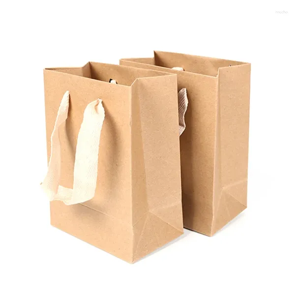 Sacos de compras Saco de papel quadrado presente Kraft DIY multifuncional reciclável com alças