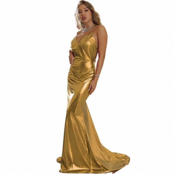 Costume con scollo a V da donna Dr Sleevel Lg Maxi Drag Gown femminile elegante formale Dres Party Evening Prom Gala Abiti h7lW #