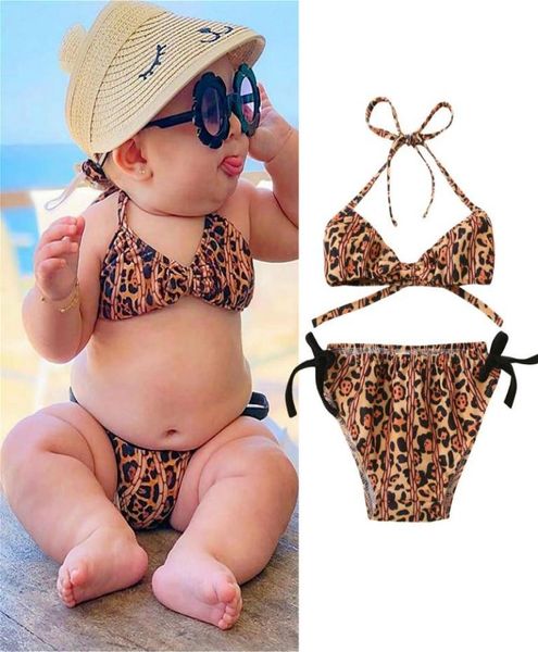 OnePieces 15Y neonate Costumi da bagno 2021 Estate Leopard Halter Bambini Set bikini Costumi da bagno Bambini Due pezzi Beachwear9013370