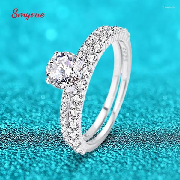 Кольца кластера Smyoue 0,8CT, 2 шт., набор колец из настоящего муассанита для женщин, свадебное обручальное кольцо с бриллиантом, созданное в лаборатории, ювелирные изделия из стерлингового серебра 925 пробы