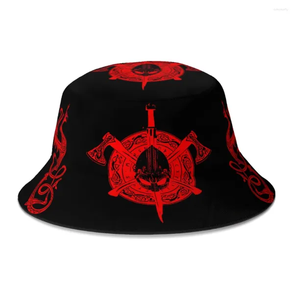 Beralar Warrior Red On Siyah Tasarım Kova Şapkası Kadınlar Erkekler Genç Katlanabilir Bob Balıkçı Şapkaları Panama Cap Street Giyim