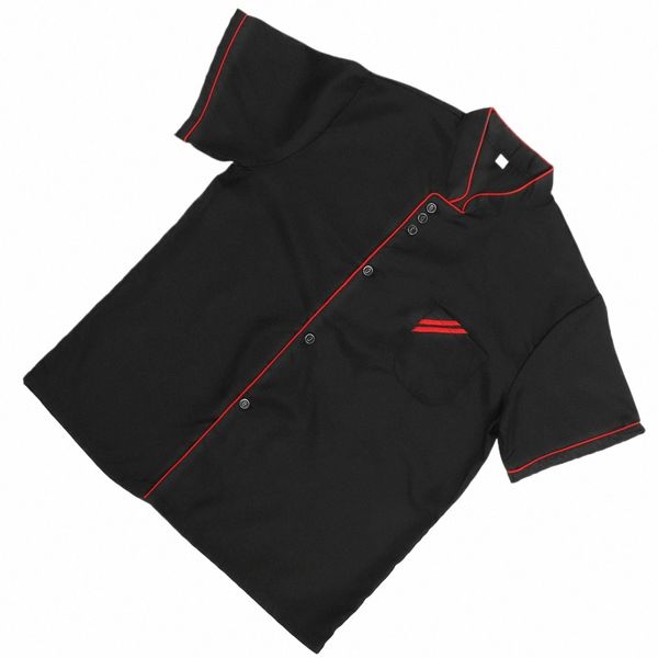unisex manica corta uniforme da chef camicia da chef di base per ristorazione per servizio di ristorazione da forno ristorante taglia XXXL nero 52CD #