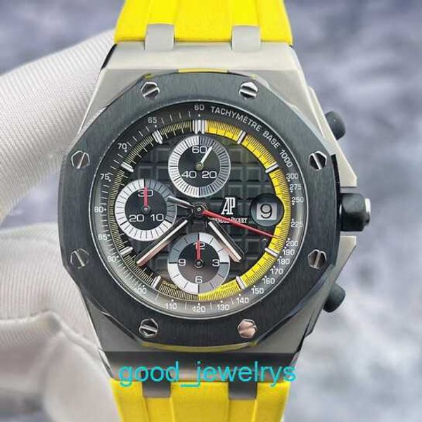 Orologio da polso di marca AP Royal Oak Offshore Series 26207IO Orologio da uomo in edizione limitata in titanio nero e giallo con cronometraggio 42 mm Orologio meccanico automatico